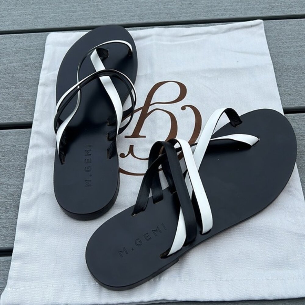 M. Gemi white and black leather sandal